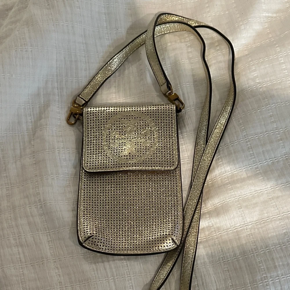 Tory Burch Metallic Gold Crossbody Phone Pouch